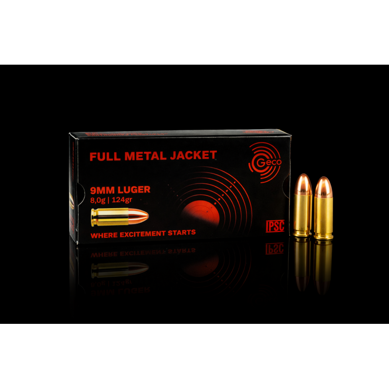 Geco FMJ calibre 9x19 mm 124grs boîte de 50